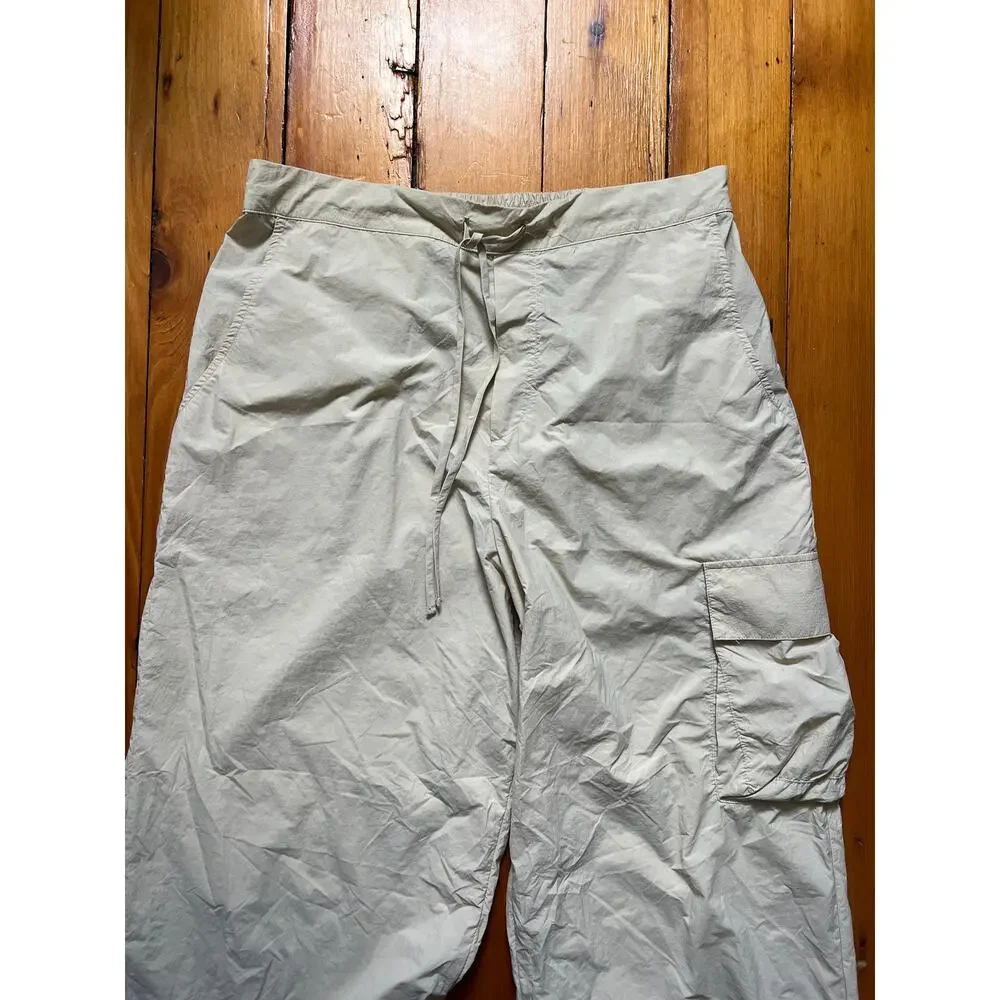 Donni Women's Nylon Cargo Pants Wide Leg Trousers Beige Cream Large - Picture 2 of 6